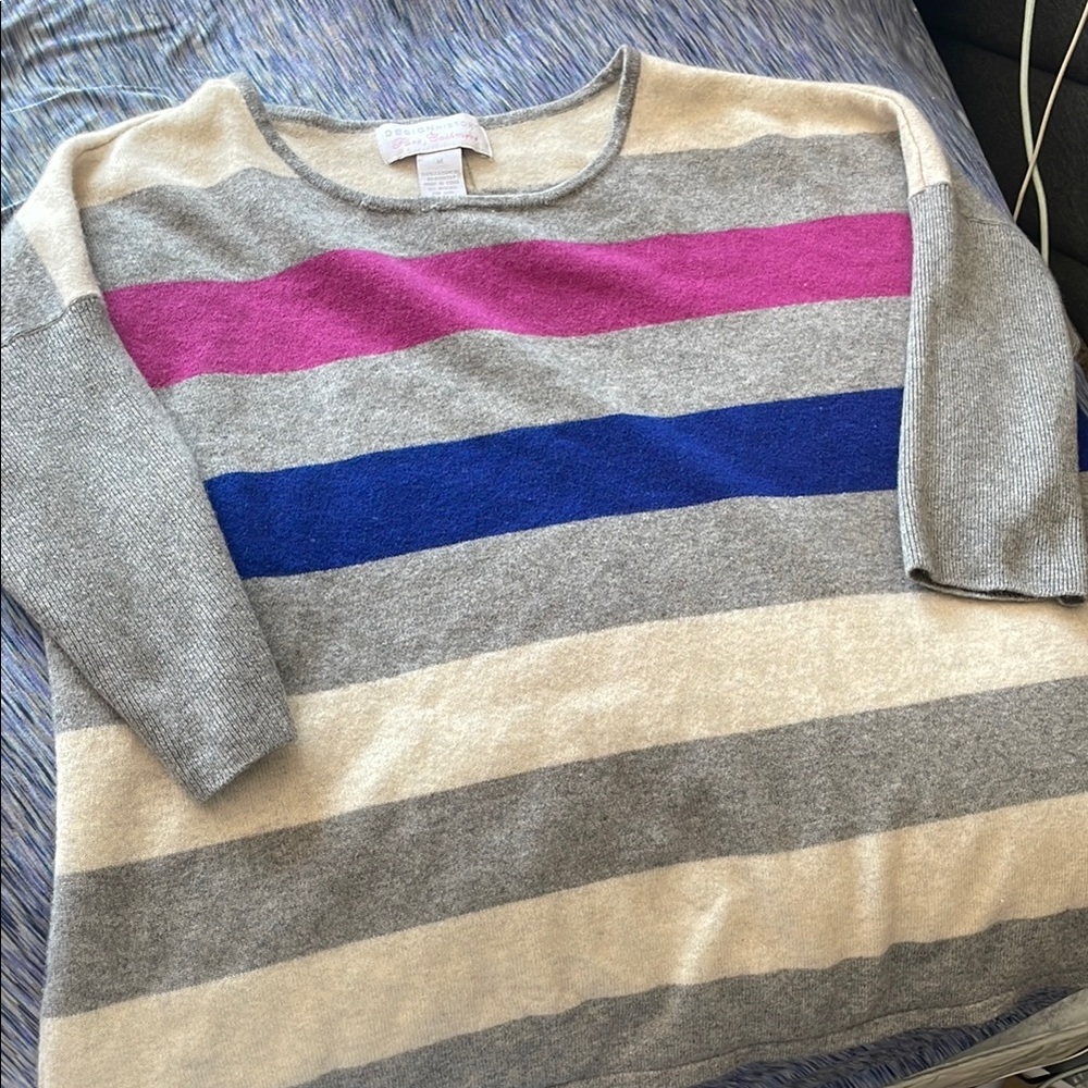 Striped Gray, Pink, and Blue Sweater 100% Pure Cashmere
